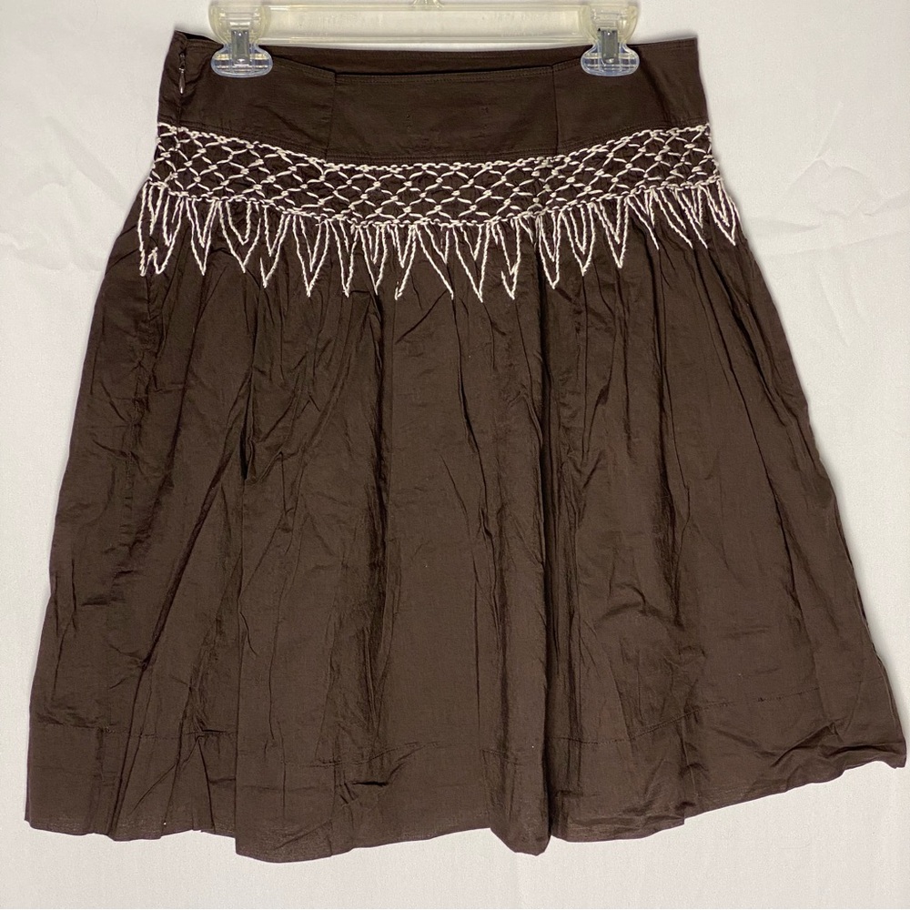 Banana Republic Brown Mini Skirt with Ivory Embroidery Women’s Size 6 - Picture 4 of 5